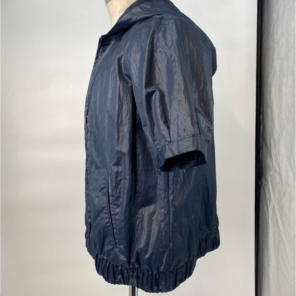 Chico’s Shiny Short Sleeve Hooded Zip Jacket Size 2 - Picture 5 of 15